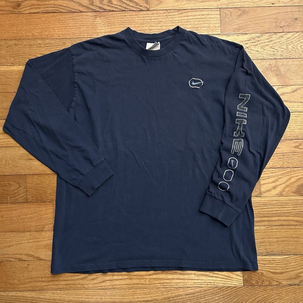 Vintage Y2K Nike Long Sleeve Spellout Mini Swoosh Tee Shirt Large